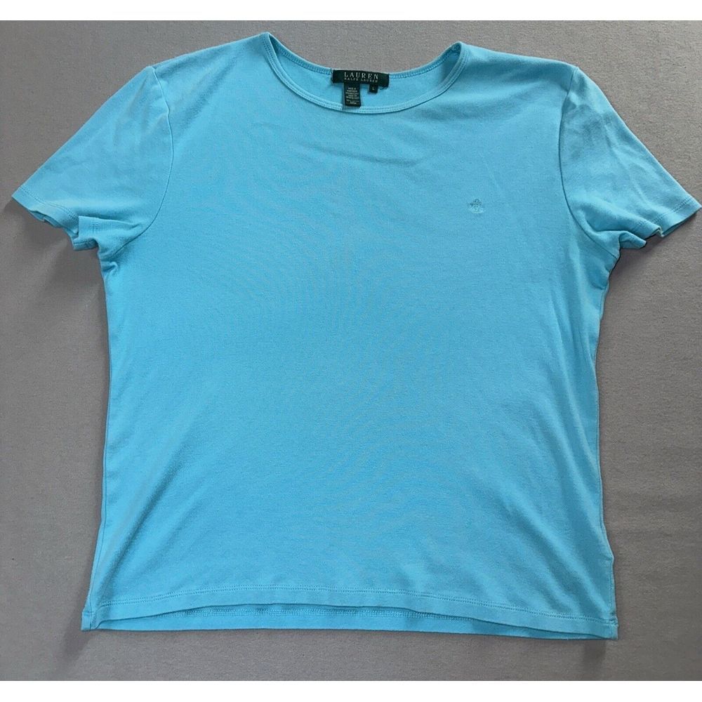 Lauren Ralph Lauren Women's Crew Neck‎ Top T-Shirt, Light Blue Large